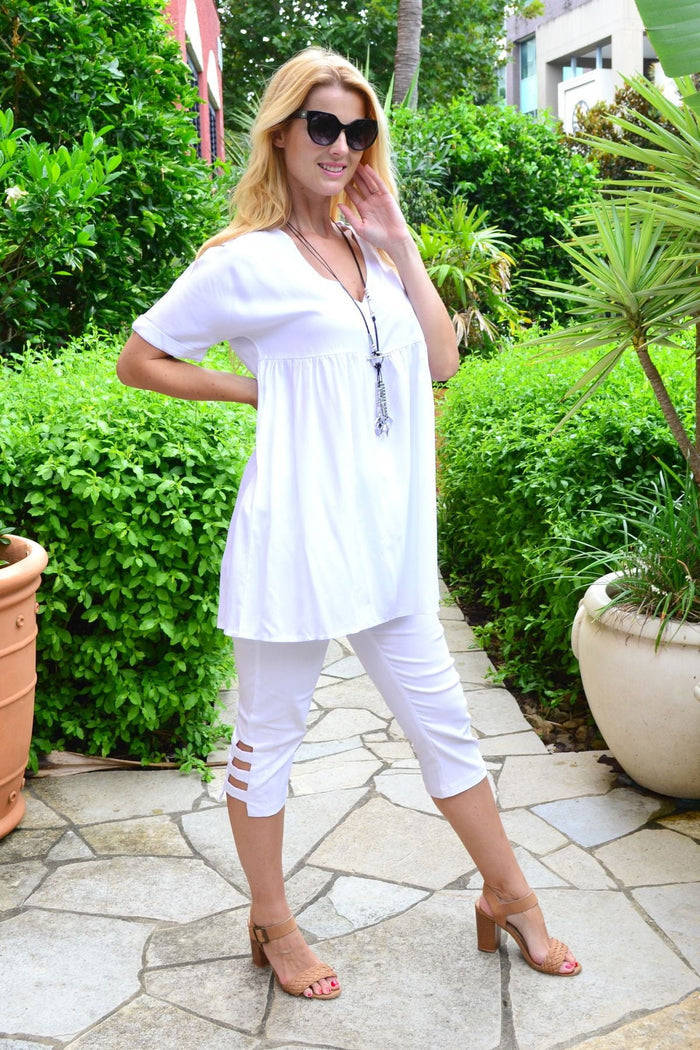 White Beach Day Tunic Top by HQ, lightweight sleeveless tunic with a relaxed fit, perfect for summer beach outings.