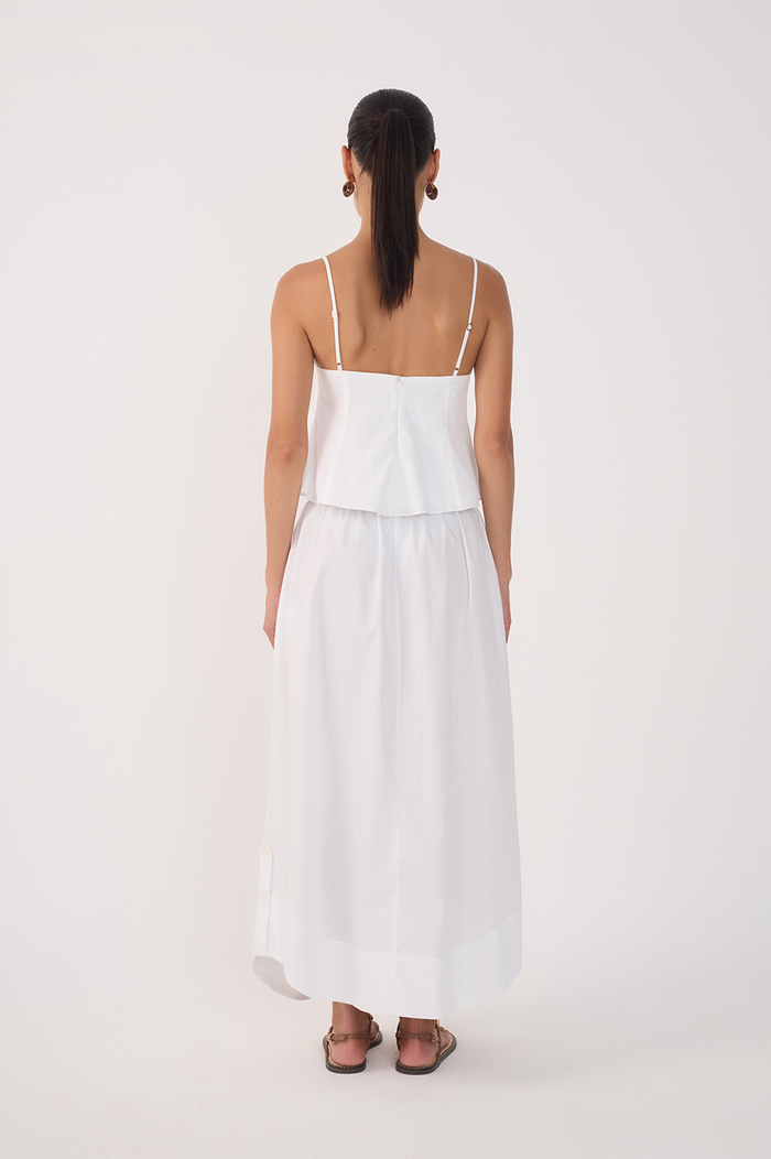 White Drawstring Side Slits Cotton Maxi Skirt_5