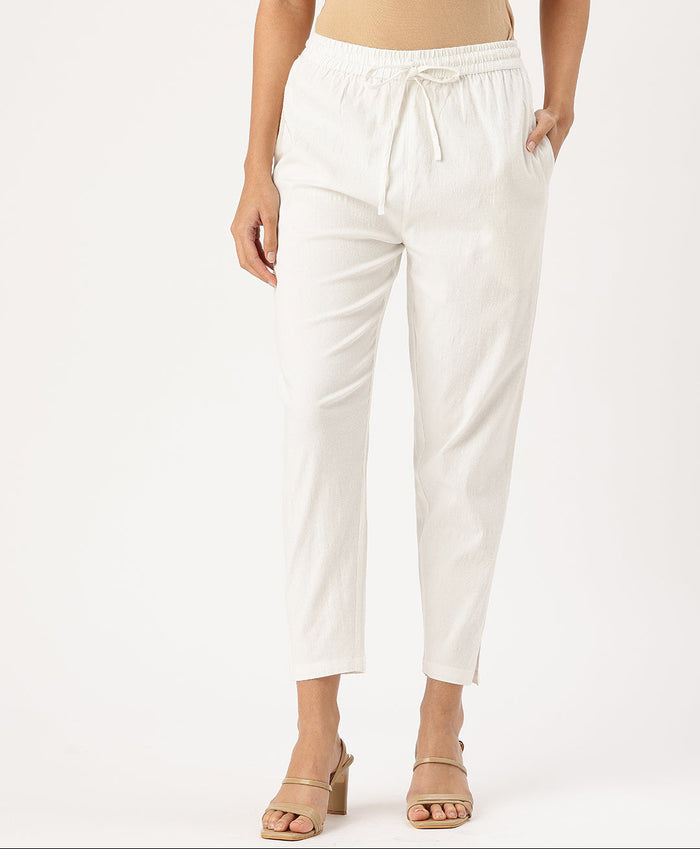 White Solid Stretch Pencil Pant
