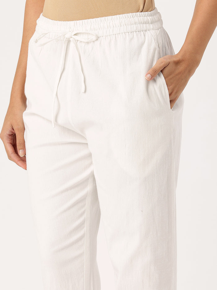 White Solid Stretch Pencil Pant