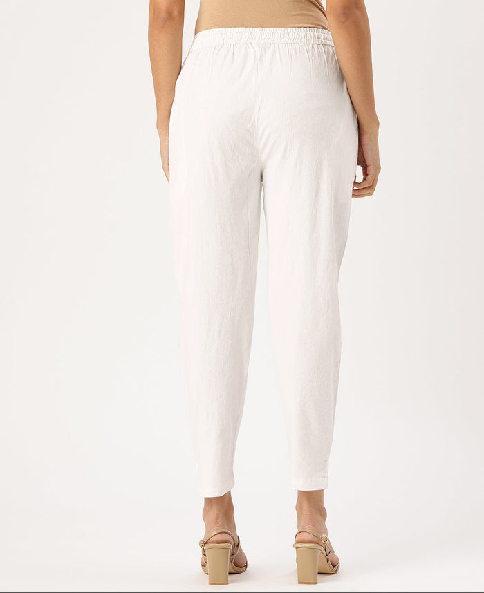 White Solid Stretch Pencil Pant