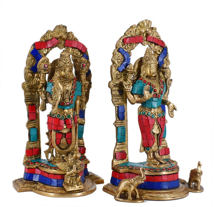 White Whale Brass Lord Vishnu and Lakshmi Statue Idol Murti for Home Decor Mandir Pooja Carved Frame with Kirtimuka