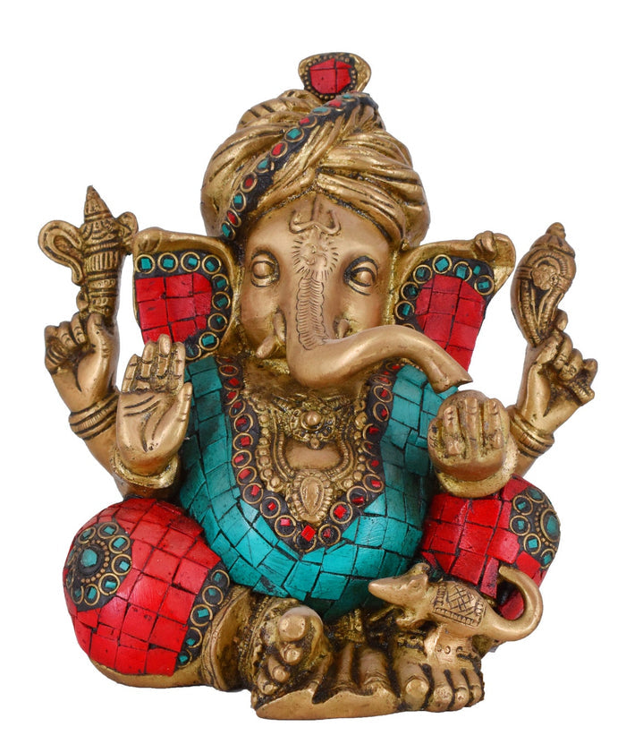 White Whale Brass Mangalkari Ganesha Statue Bhagwan Idol Ganesha Statue Ganpati Murti Home Décor