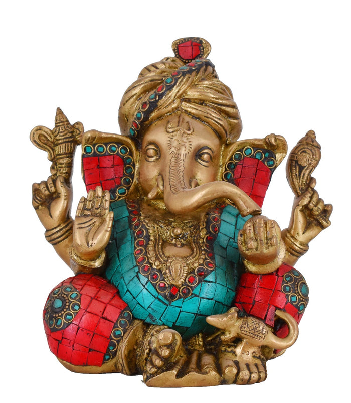 White Whale Brass Mangalkari Ganesha Statue Bhagwan Idol Ganesha Statue Ganpati Murti Home Décor