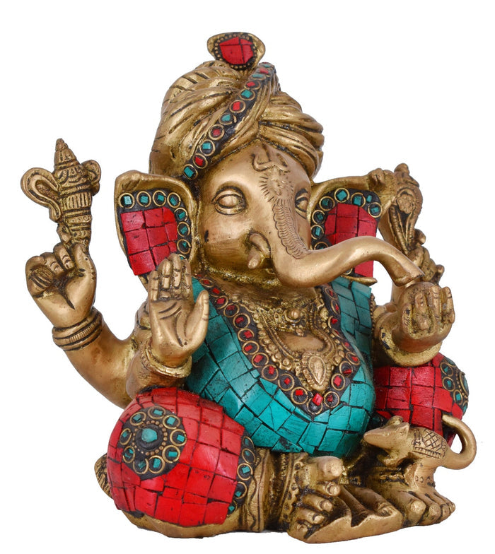 White Whale Brass Mangalkari Ganesha Statue Bhagwan Idol Ganesha Statue Ganpati Murti Home Décor