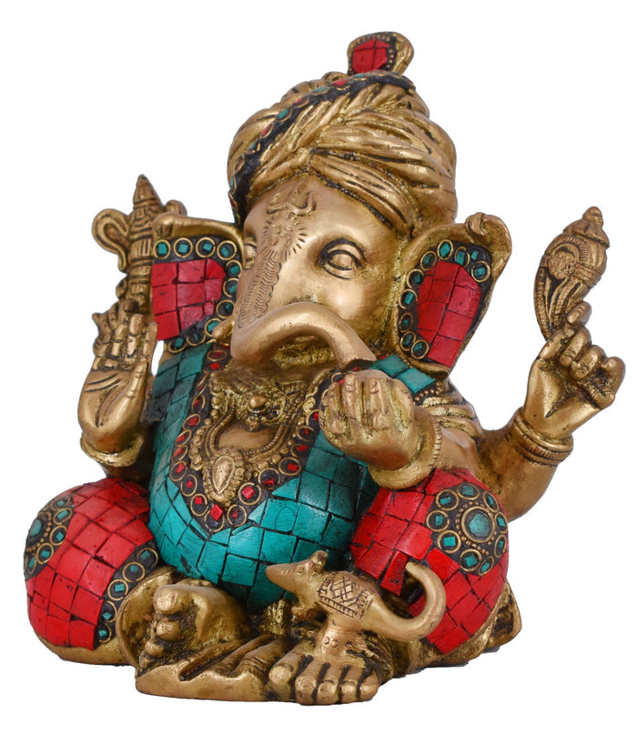 White Whale Brass Mangalkari Ganesha Statue Bhagwan Idol Ganesha Statue Ganpati Murti Home Décor