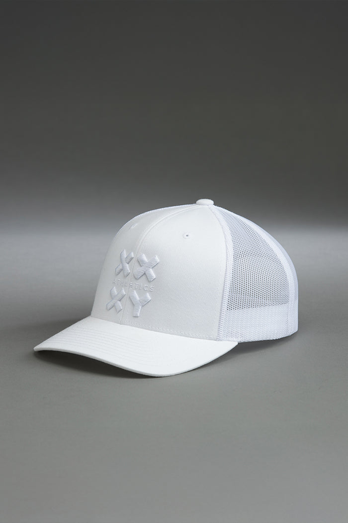 White baseball cap with mesh back on a gray background || white with white logo