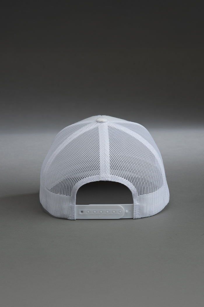 White mesh cap on a gray background || white with white logo