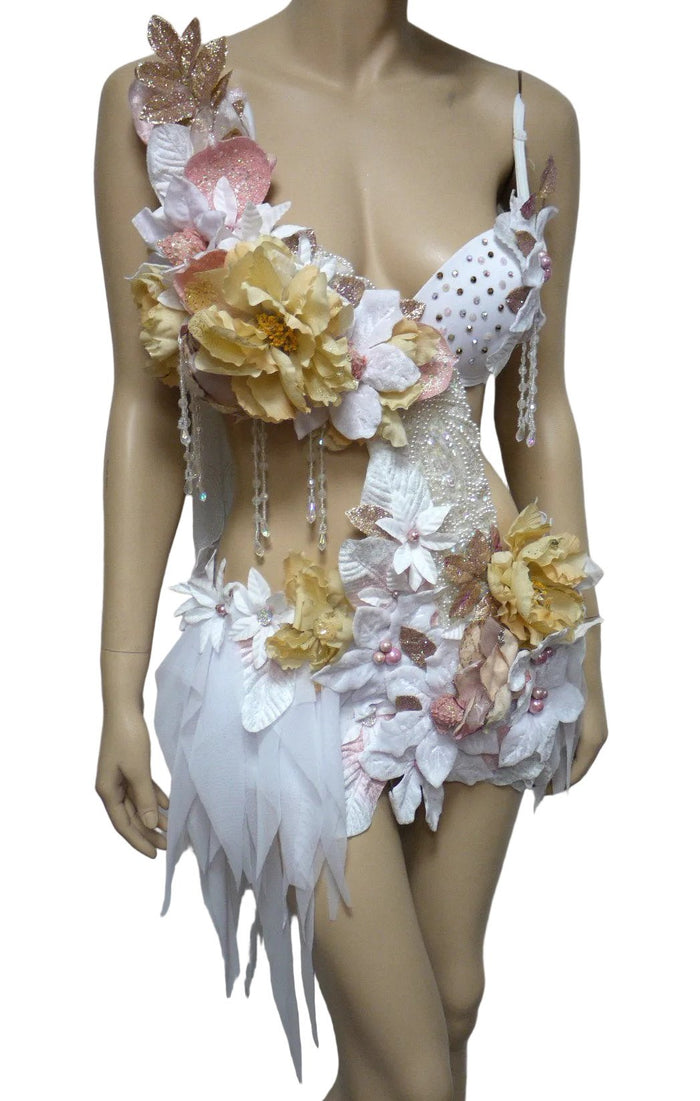 Winter White Pink Fairy Monokini Dance Halloween Rave Bra Costume