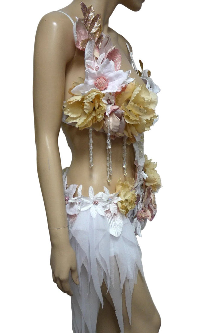 Winter White Pink Fairy Monokini Dance Halloween Rave Bra Costume