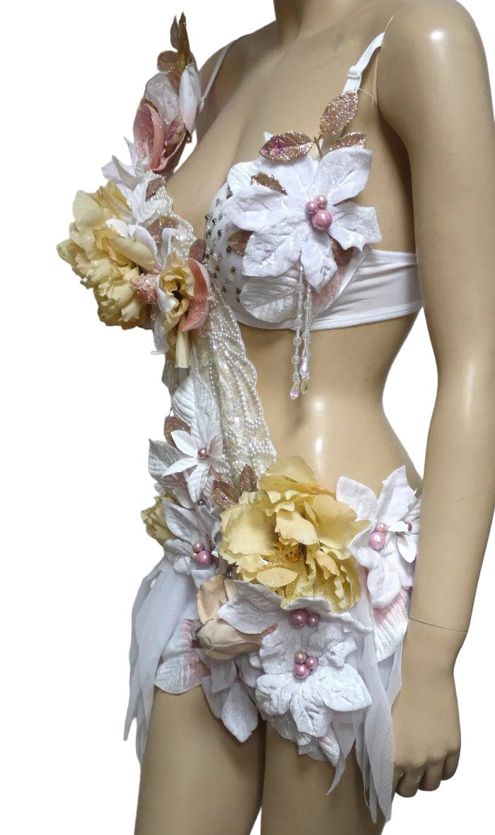 Winter White Pink Fairy Monokini Dance Halloween Rave Bra Costume