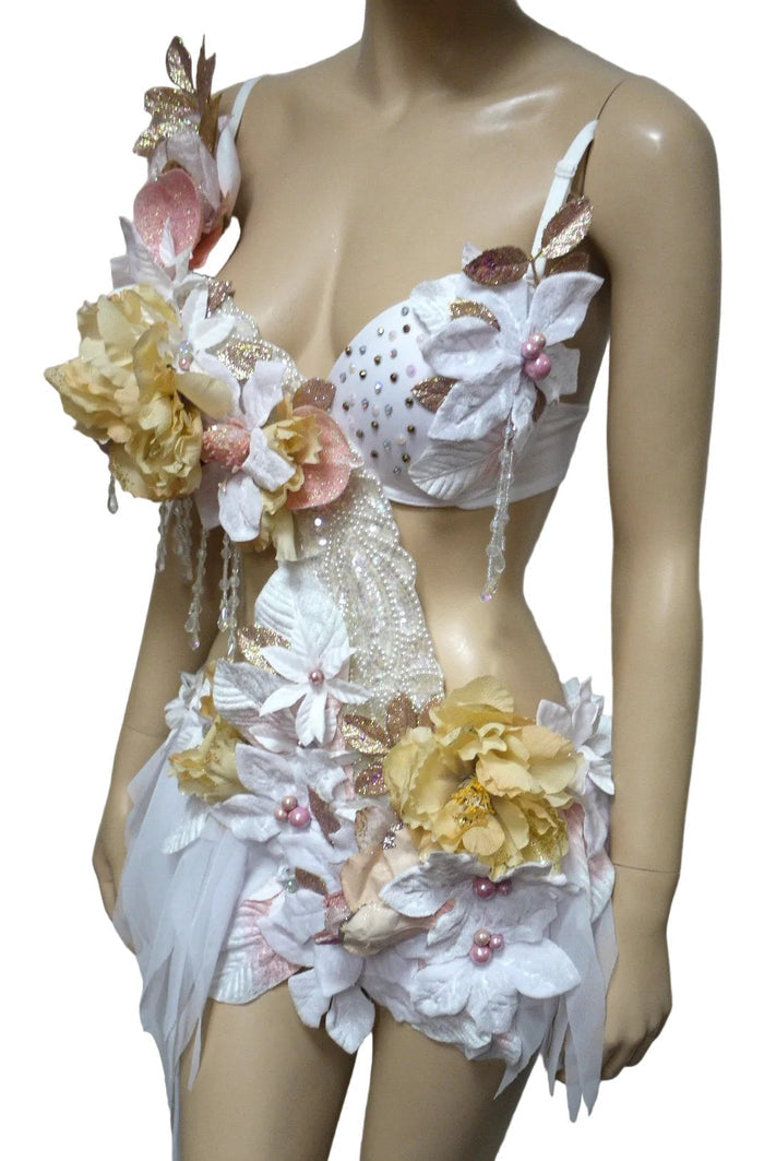 Winter White Pink Fairy Monokini Dance Halloween Rave Bra Costume