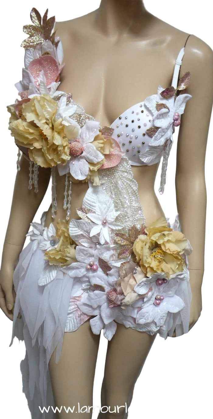 Winter White Pink Fairy Monokini Dance Halloween Rave Bra Costume