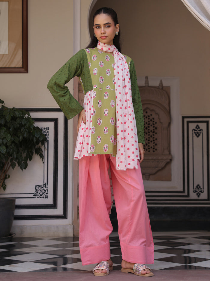 Women’s Cotton Patchwork Kurta and Farshi Salwar with Dupatta