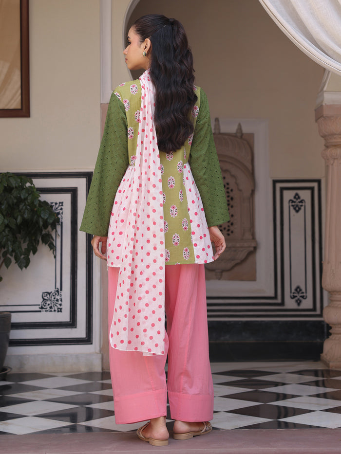 Women’s Cotton Patchwork Kurta and Farshi Salwar with Dupatta