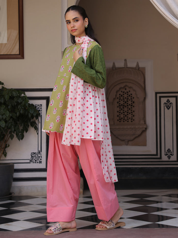 Women’s Cotton Patchwork Kurta and Farshi Salwar with Dupatta