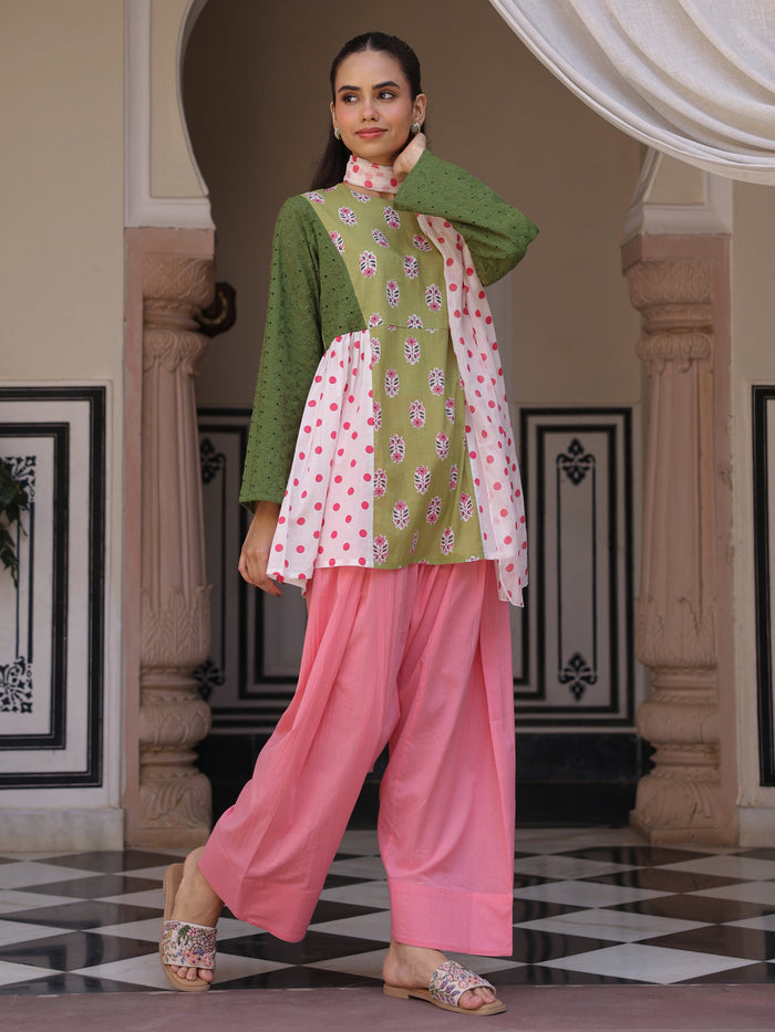Women’s Cotton Patchwork Kurta and Farshi Salwar with Dupatta