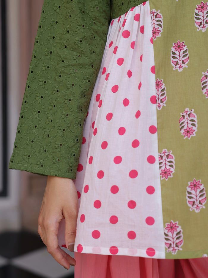 Women’s Cotton Patchwork Kurta and Farshi Salwar with Dupatta
