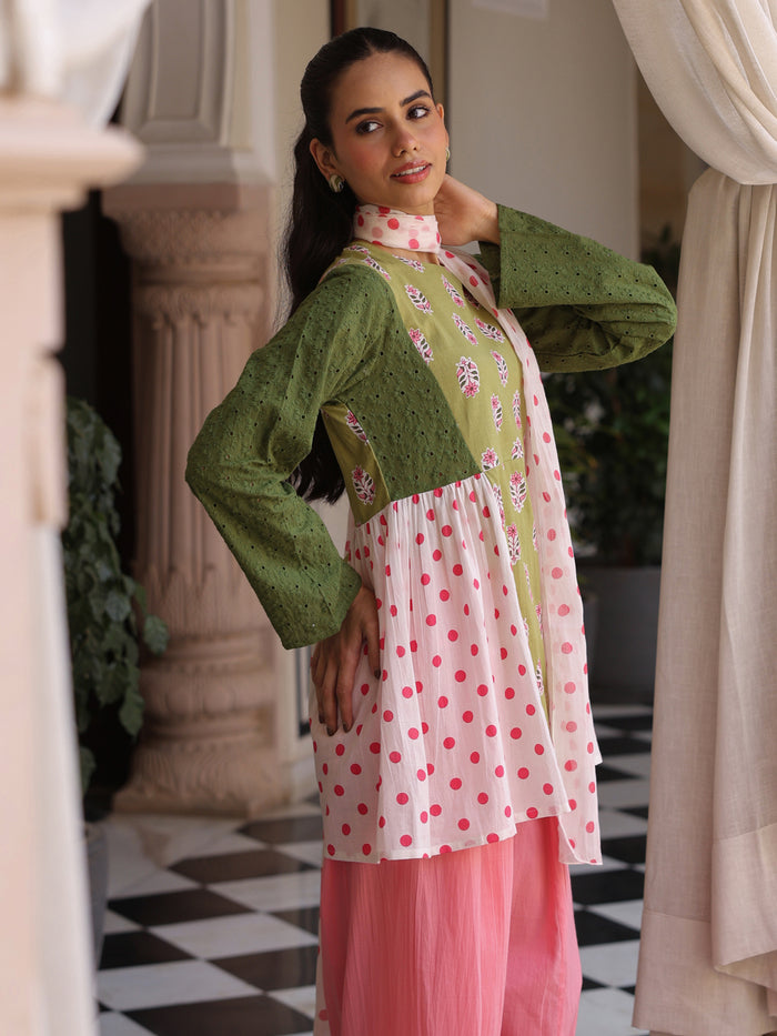 Women’s Cotton Patchwork Kurta and Farshi Salwar with Dupatta