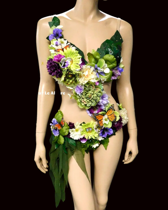 Woodland Forest Fairy Monokini With Purple Halloween Dance Rave Bra Costume