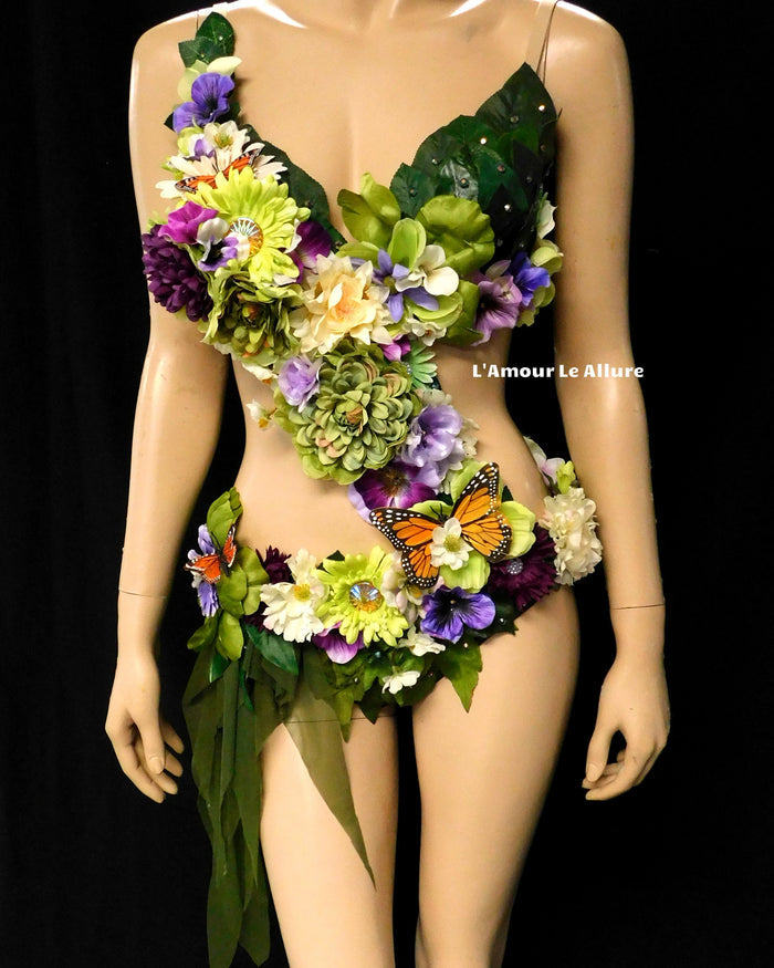 Woodland Forest Fairy Monokini With Purple Halloween Dance Rave Bra Costume