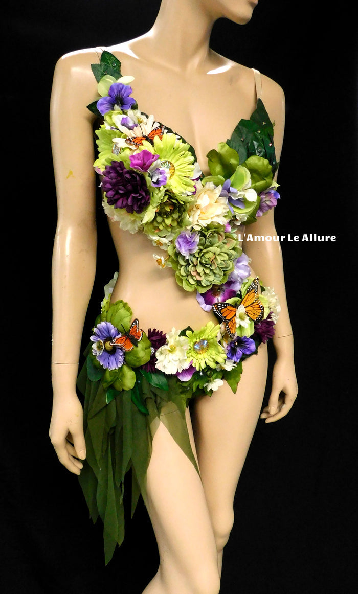 Woodland Forest Fairy Monokini With Purple Halloween Dance Rave Bra Costume