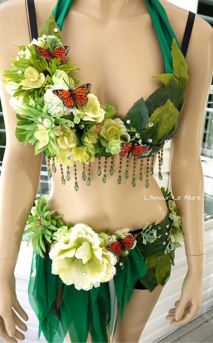 Woodland Green Forest Fairy Bra and Skirt Shorts Costume