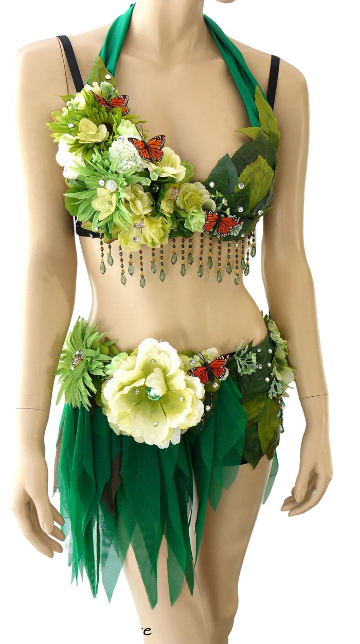 Woodland Green Forest Fairy Bra and Skirt Shorts Costume