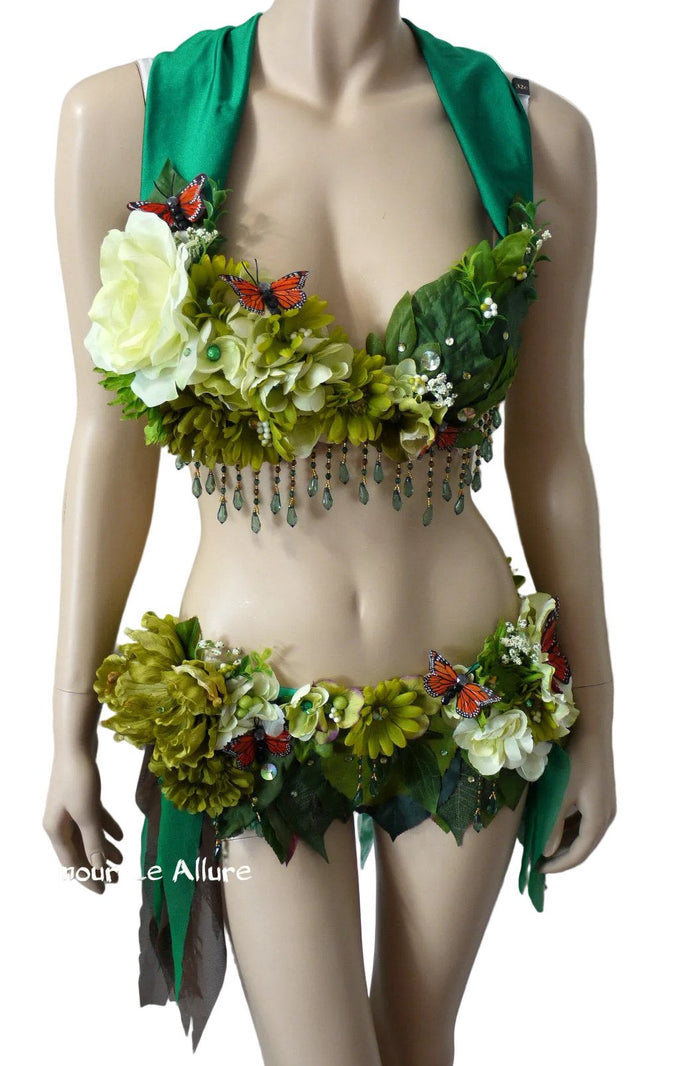 Woodland Green Forest Fairy Bra and Skirt Shorts Costume