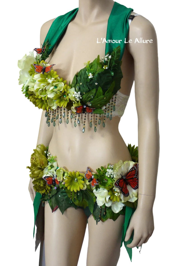 Woodland Green Forest Fairy Bra and Skirt Shorts Costume