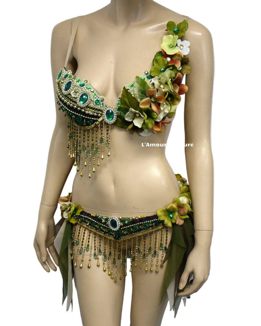 Woodland Green Gypsy Forest Fairy Cosplay Dance Costume Rave Bra Halloween
