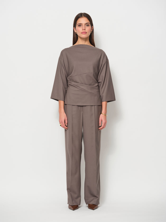 Wool Blend Side Stripe Wide Leg