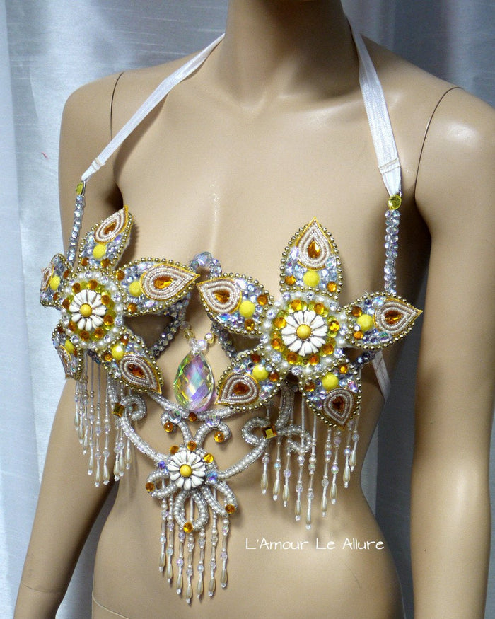 Yellow Flower Beaded Samba Carnival Dance Top