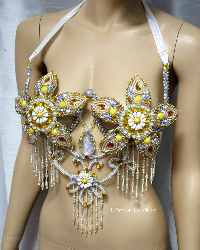 Yellow Flower Beaded Samba Carnival Dance Top