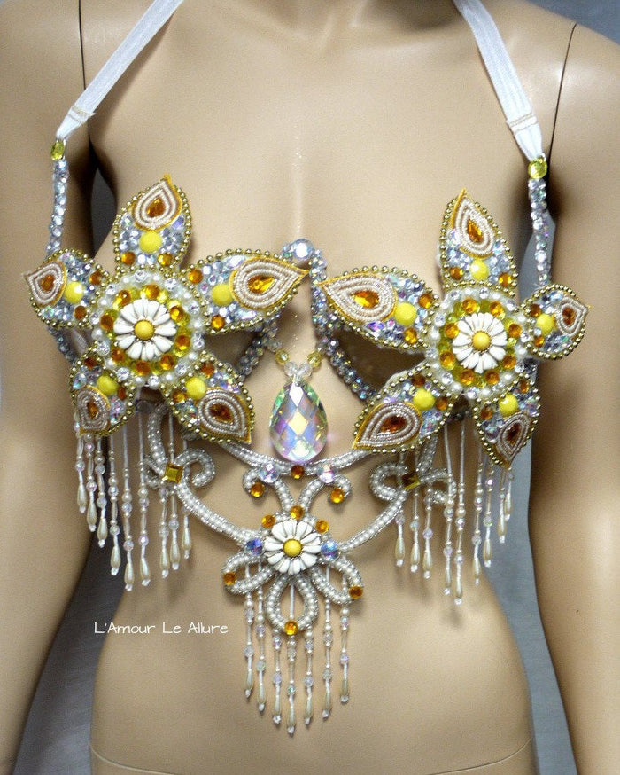 Yellow Flower Beaded Samba Carnival Dance Top