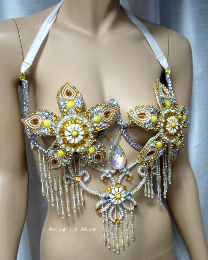 Yellow Flower Beaded Samba Carnival Dance Top