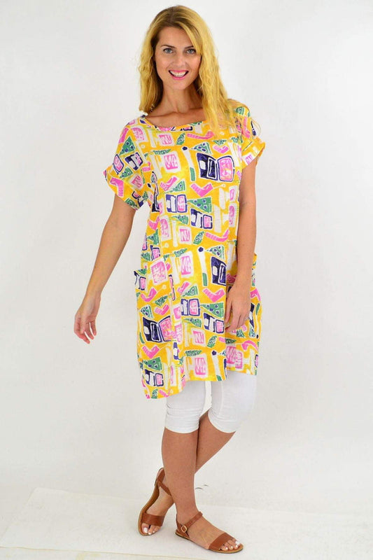 Yellow Teen Tunic Dress by Peony, showing a casual, bright yellow tunic with a relaxed fit and simple neckline.