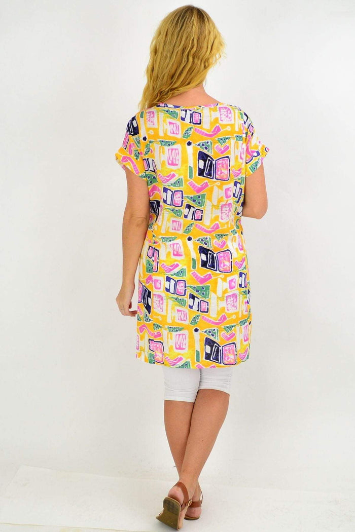 Mustard-yellow teen tunic dress by Peony featuring a relaxed fit, long sleeves, and simple round neckline.