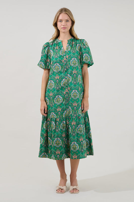 Zaren Button Down Midi Dress Paisley