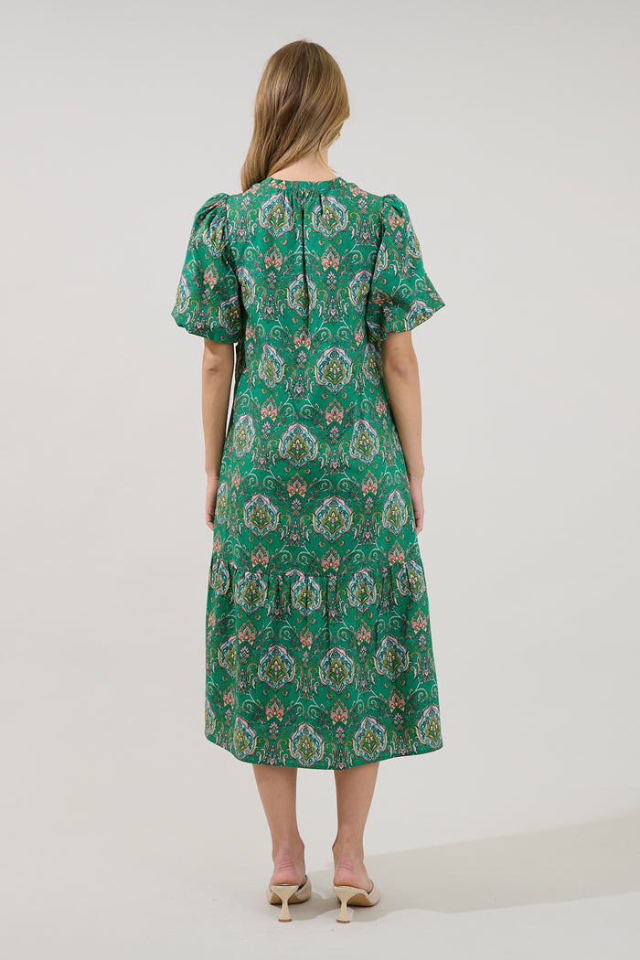 Zaren Button Down Midi Dress Paisley
