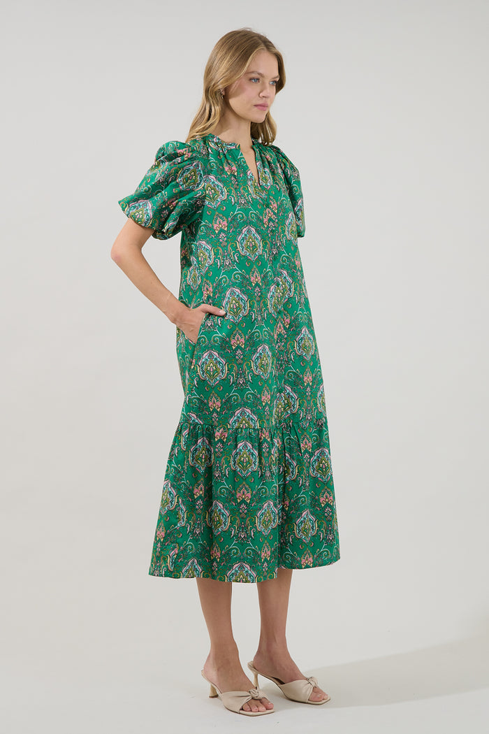 Zaren Button Down Midi Dress Paisley