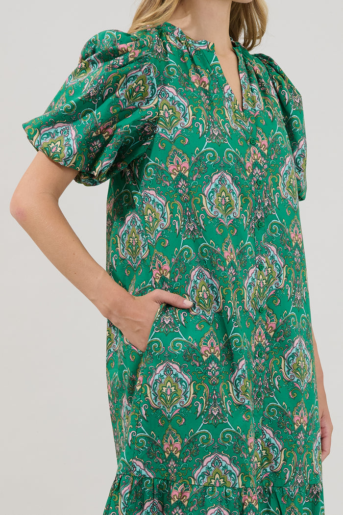 Zaren Button Down Midi Dress Paisley