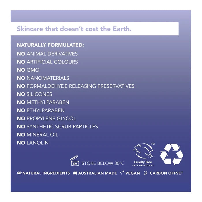 Side of Sukin box packaging showing product highlights with a focus on its natural formulation without animal derivatives.
