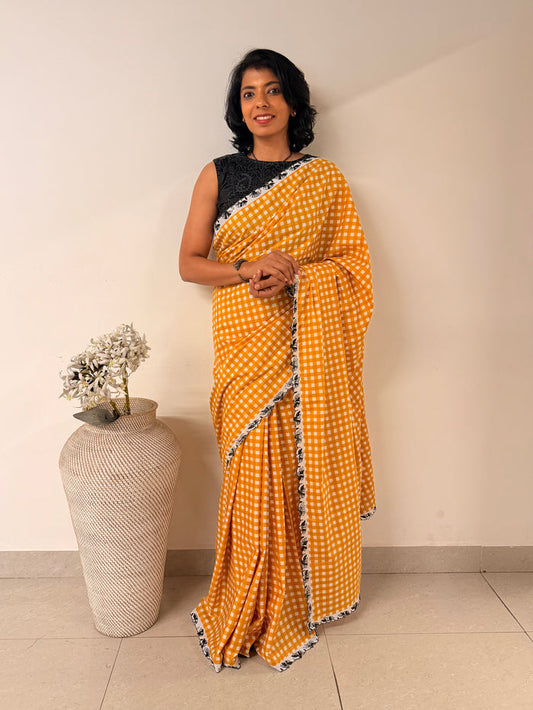 Zephyr Cutwork Embroidered Cotton Saree - Yellow