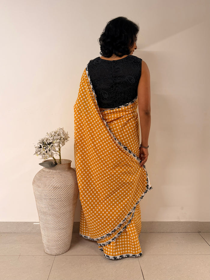 Zephyr Cutwork Embroidered Cotton Saree - Yellow