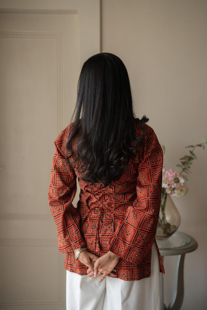 Zia Cotton Short Kurti- Red Bandhej